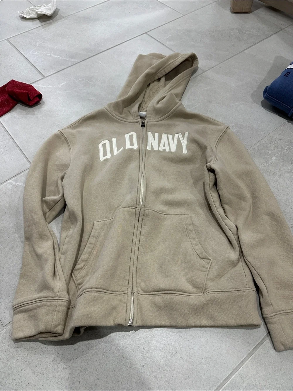 Old Navy Taupe Full-Zip Hooded Sweatshirt